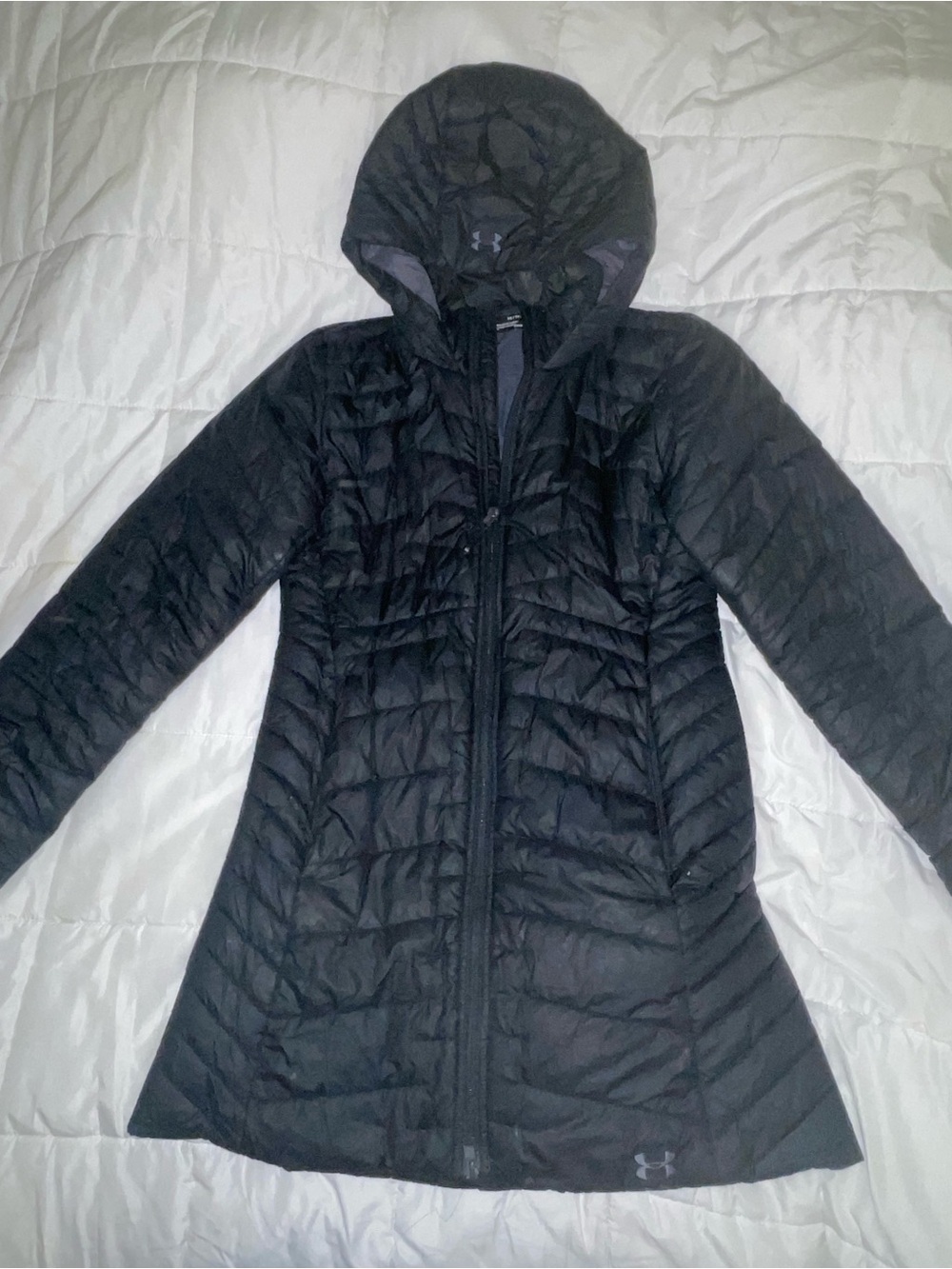 Under Armour Women's Black Hooded Quilted Mid-Length Puffer Jacket